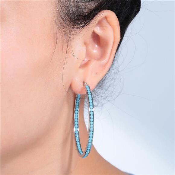 Mult-colors Crystal StainlessSteel Hoop Earring for Women Hypoallergenic Jewelry - Picture 2 of 7